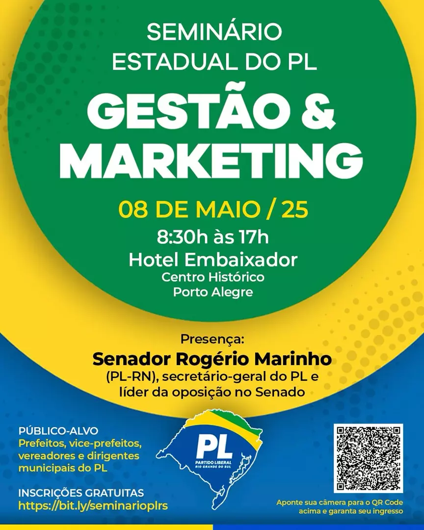 Seminário Estadual do PL abordará Gestão e Marketing com presença do Senador Rogério Marinho